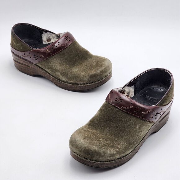 Dansko Floral Green Suede Heeled Clogs Size 37 - Picture 1 of 10